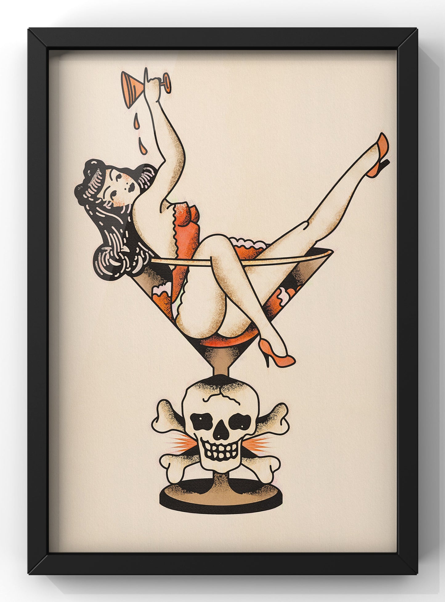 Pin Up Girl Glass Art Print | Sailor Jerrys Style Wall Art