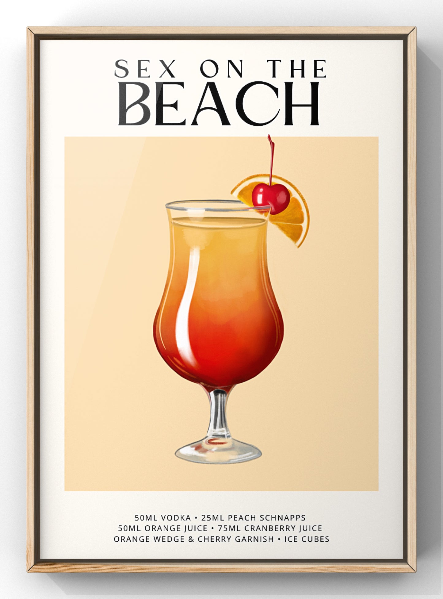 Sex on The Beach Cocktail Recipe Poster | Kitchen Cocktail Wall Art | Home Bar Decor