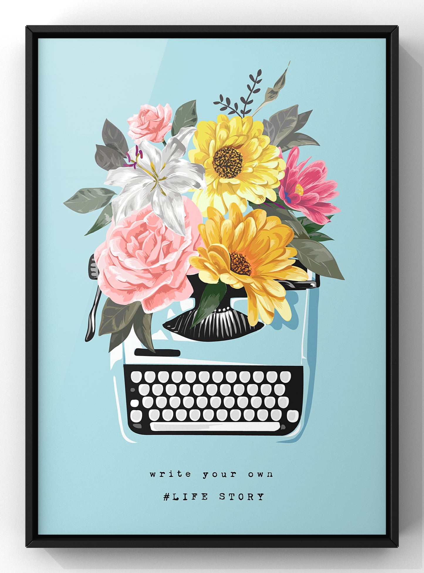 Floral Typewriter Print | Write Your Own Life Story Quote Wall Art