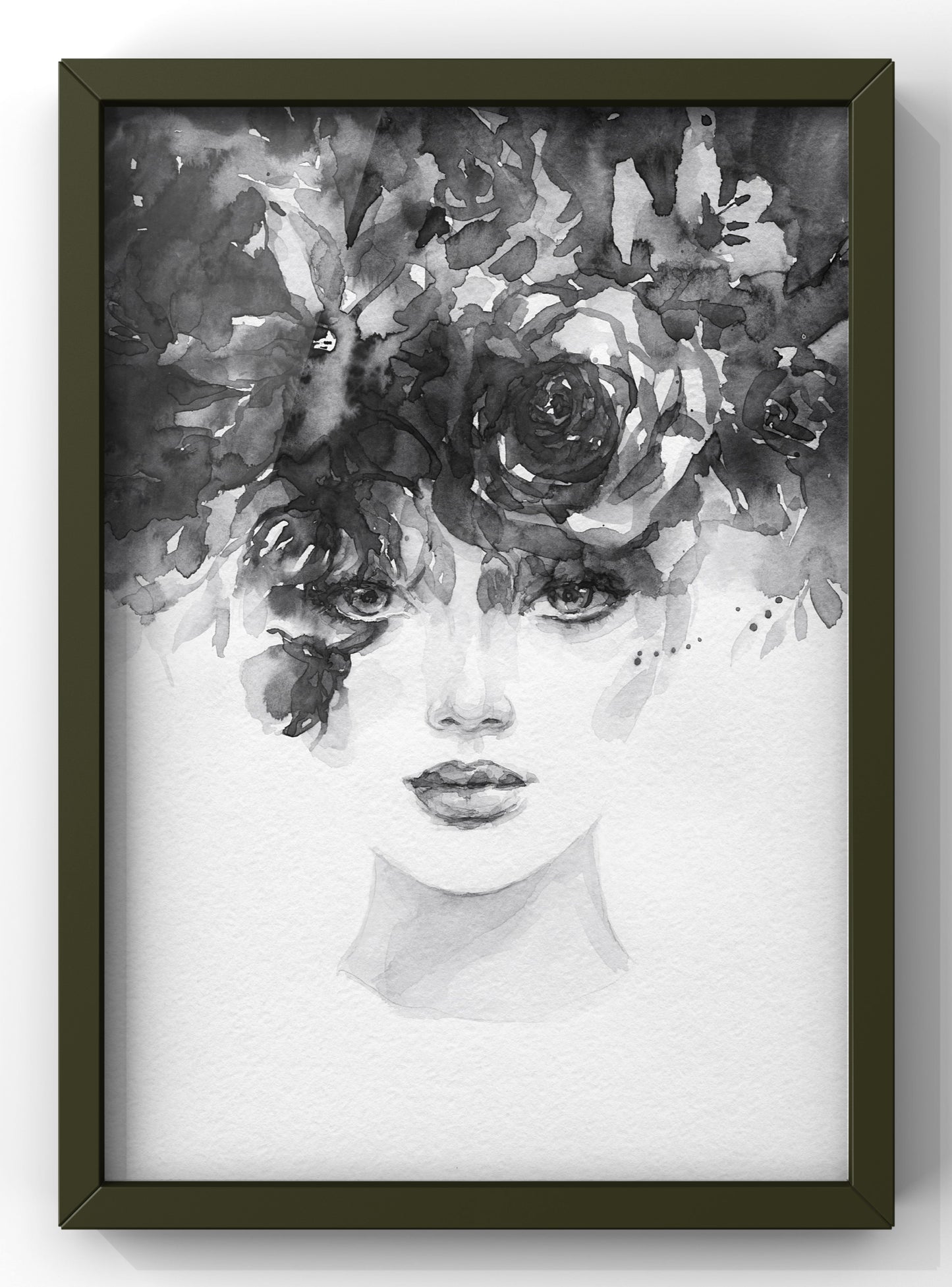 Abstract Black & White Floral Lady Fashion Portrait | Watercolour Minimal Female Modern Art | Fashion Wall Art
