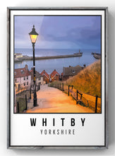 Load image into Gallery viewer, Whitby's 199 Steps Travel Poster Print | Sea side wall art