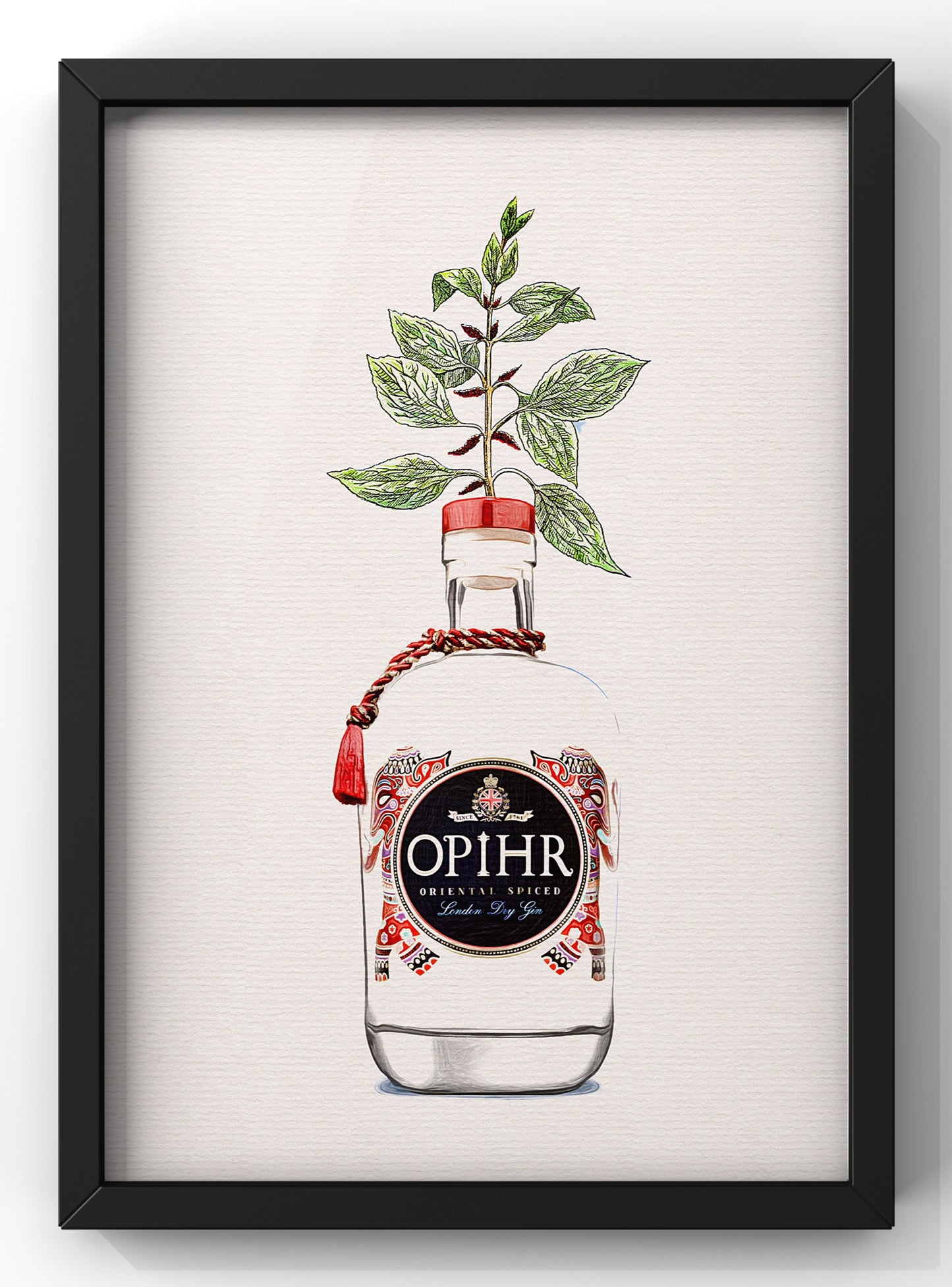 Ophir Gin Bottle Botanical Print | Kitchen Gin Wall Art