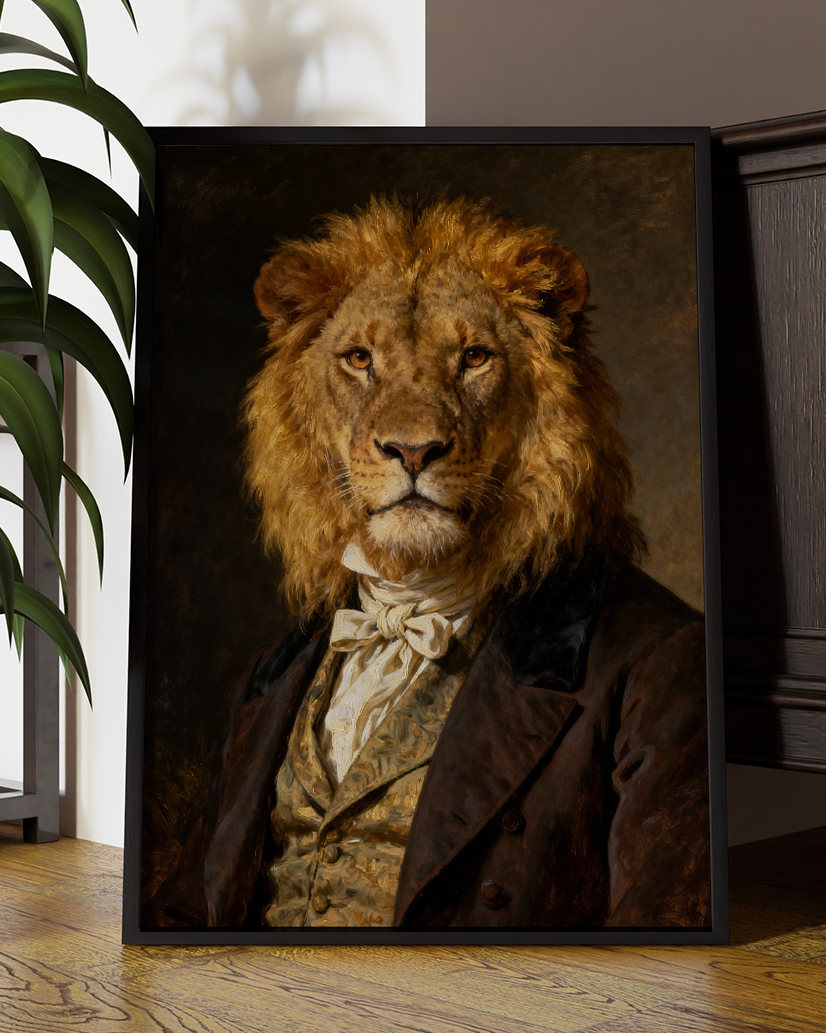 Regal Lion Portrait Print – Victorian Animal Art in Vintage Style