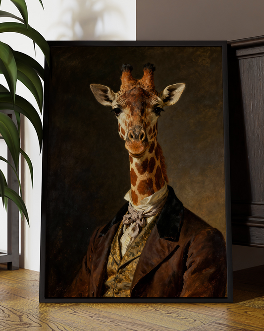 Regal Giraffe  Portrait Print - Victorian Animal Art in Vintage Style