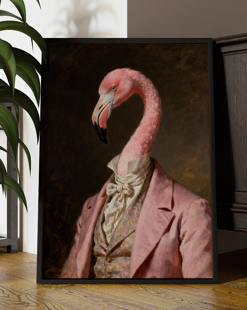 Regal Flamingo Portrait Print - Victorian Animal Art in Vintage Style
