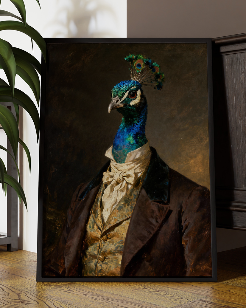 Regal Peacock Portrait Print - Victorian Animal Art in Vintage Style