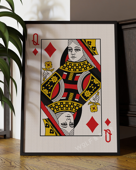 Queen of Diamonds Minimalistic Playing Card Wall Art