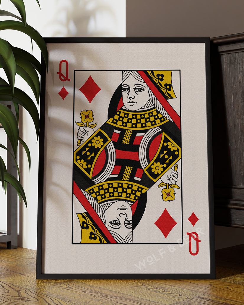 Queen of Diamonds Minimalistic Playing Card Wall Art