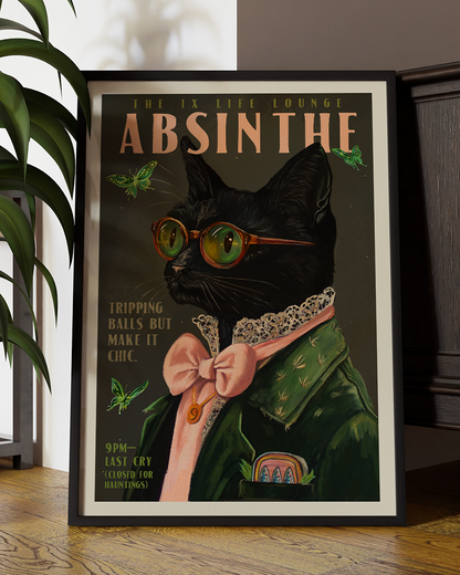 Chic Absinthe Cat Alcohol & Cocktail Bar Art