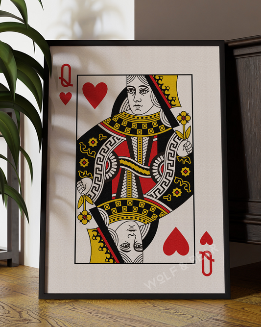 Queen of Hearts Minimalistic Playing Card Wall Art