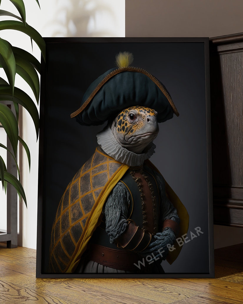 Regal Turtle Portrait in Renaissance Costume – Anthropomorphic Animal Art Print