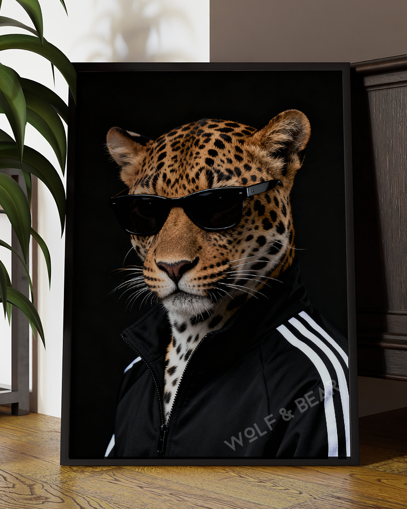 Cool Leopard Portrait – Modern Animal Wall Art in Streetwear