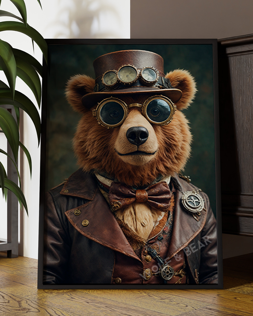 Steampunk Bear | Altered Portrait Wall Art
