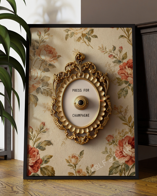 Press for Champagne Wall Art – Glam Vintage Print for Elegant Home Decor
