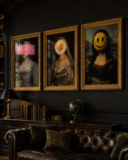 Altered Art Gallery Wall Set of 3 | Funny Renaissance Portrait Prints for Maximalist Wall Decor