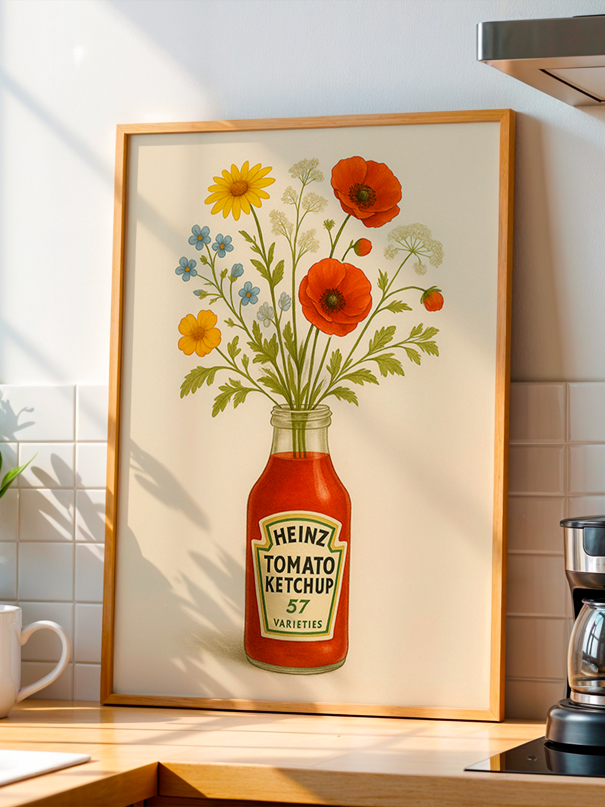 Floral Tomato Ketchup | Kitchen Wall Art | By Samantha Blake