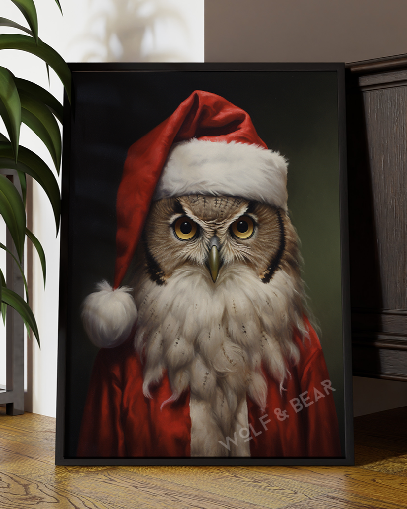 Festive Christmas Owl Portrait | Altered Owl Wall Art