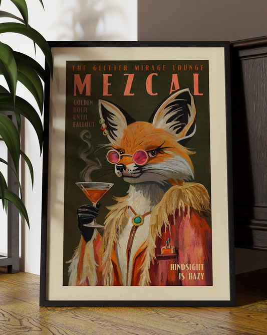 Mezcal Fox Print. Vintage Alcohol Posters &  Cocktail Decor