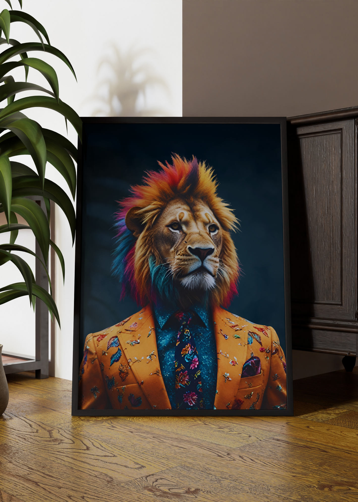 Punk Lion Portrait | Altered Vintage Punk Lion Portrait Wall Art