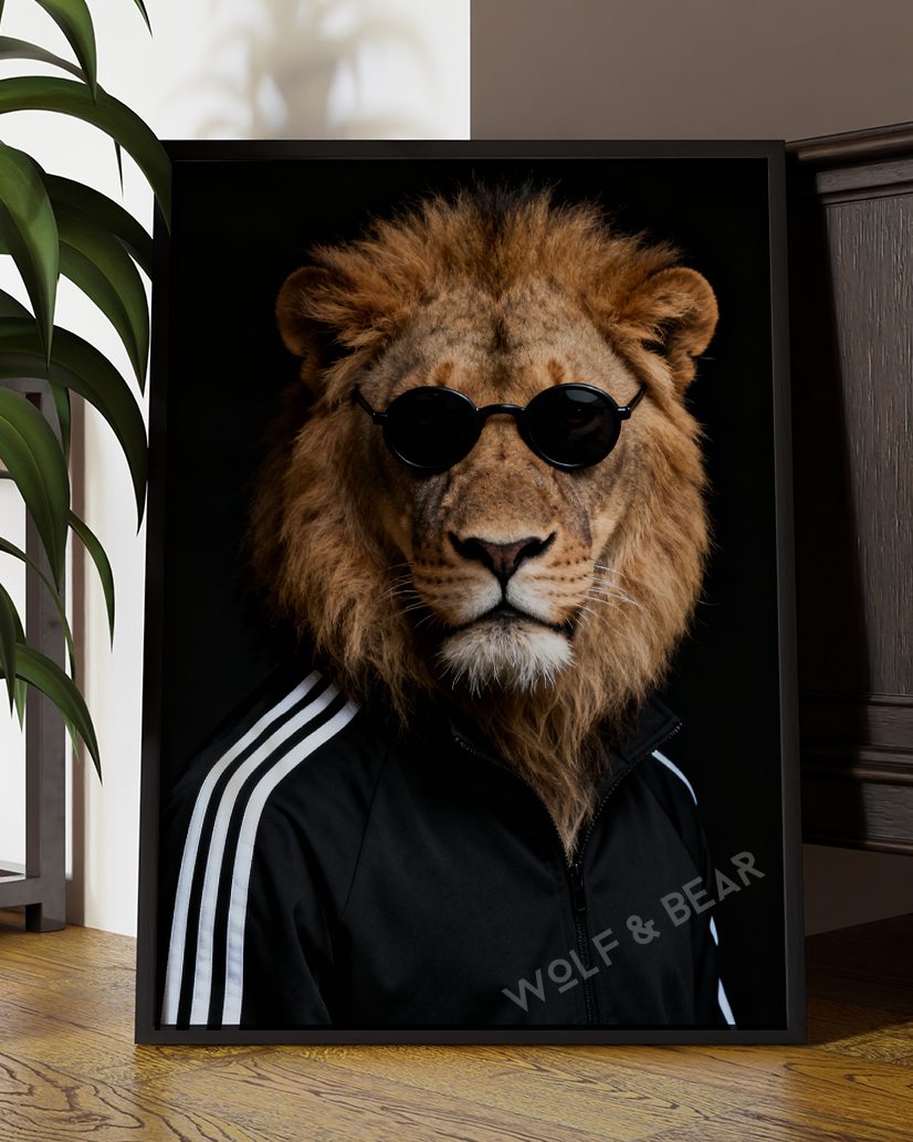 Cool Lion Portrait – Modern Animal Wall Art in Streetwear