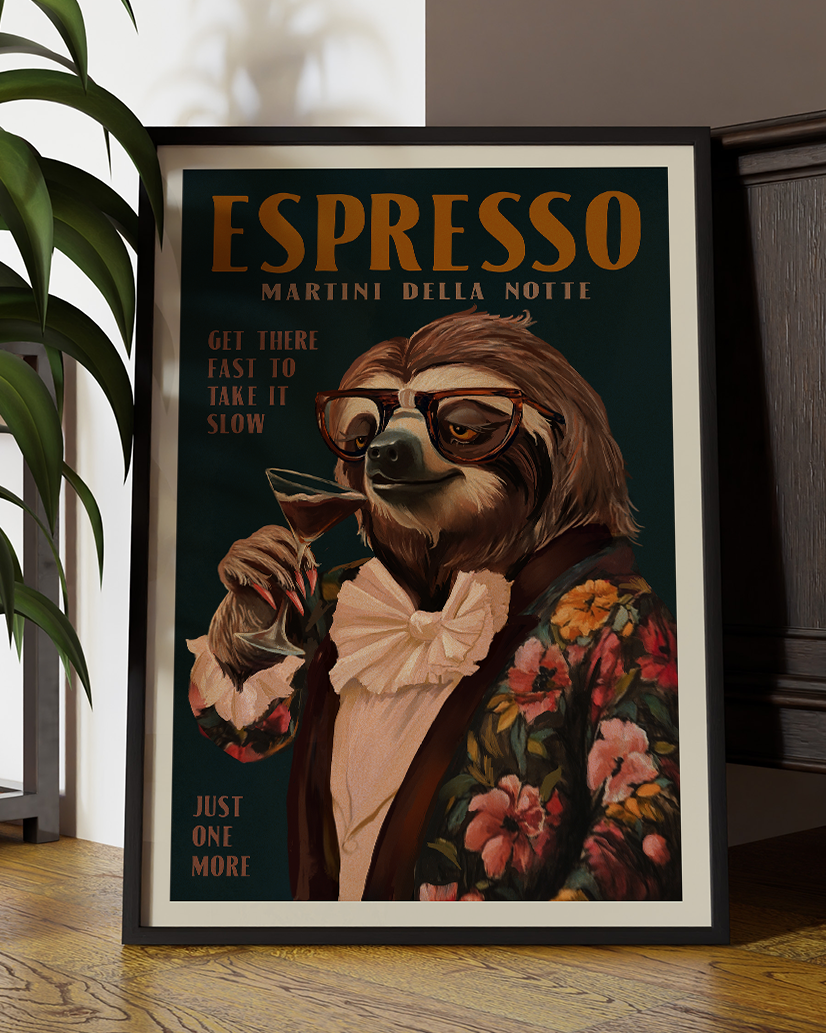 Art Deco Espresso Martini Drinking Sloth