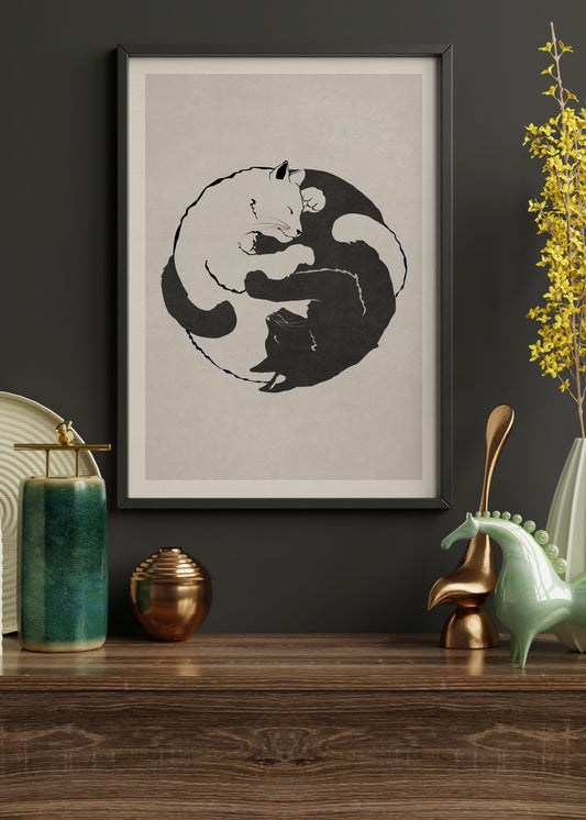 Cat Ying And Yang Art By Emel Tunaboylu