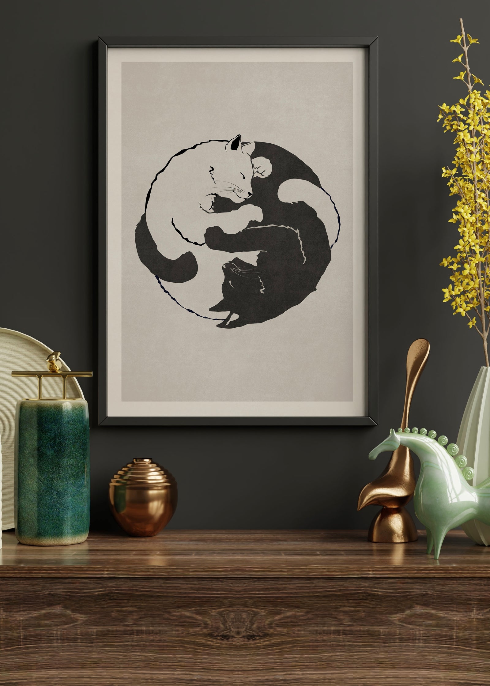 Cat Ying And Yang Art By Emel Tunaboylu