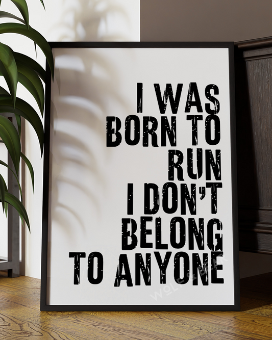 Born to Run I Don't Belong to Anyone Lyric Quote Wall Art