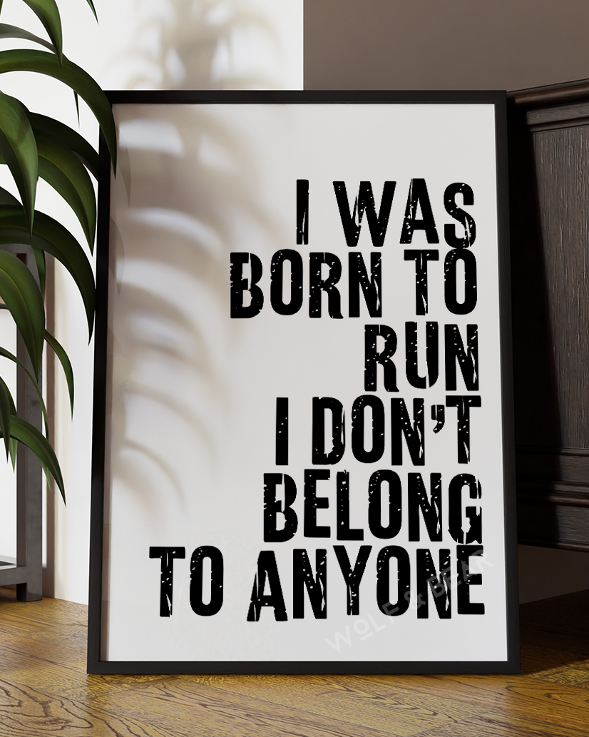 Born to Run I Don't Belong to Anyone Lyric Quote Wall Art