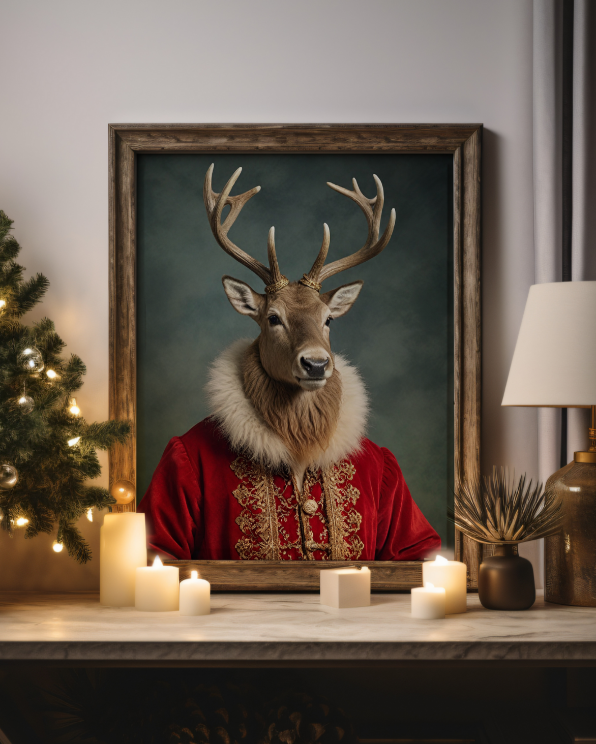 Festive Christmas Reindeer Portait | Altered Reindeer Wall Art