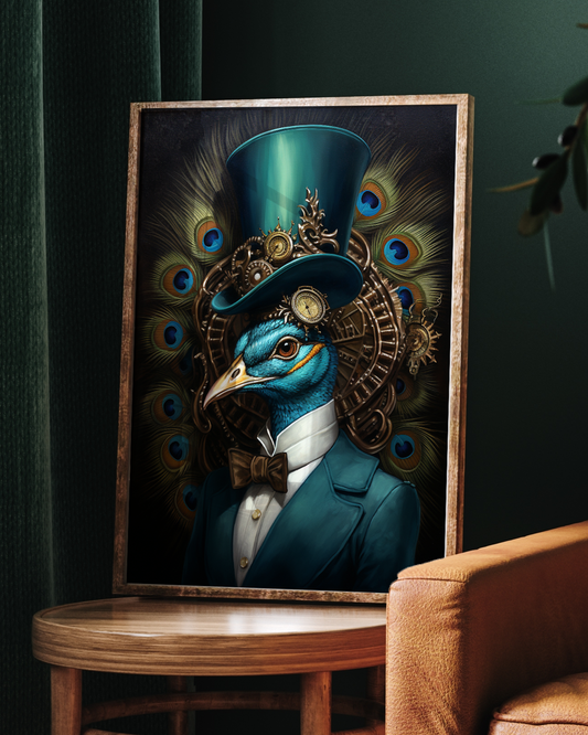 Steampunk Peacock Portrait  | Altered Vintage Animal Portrait Wall Art