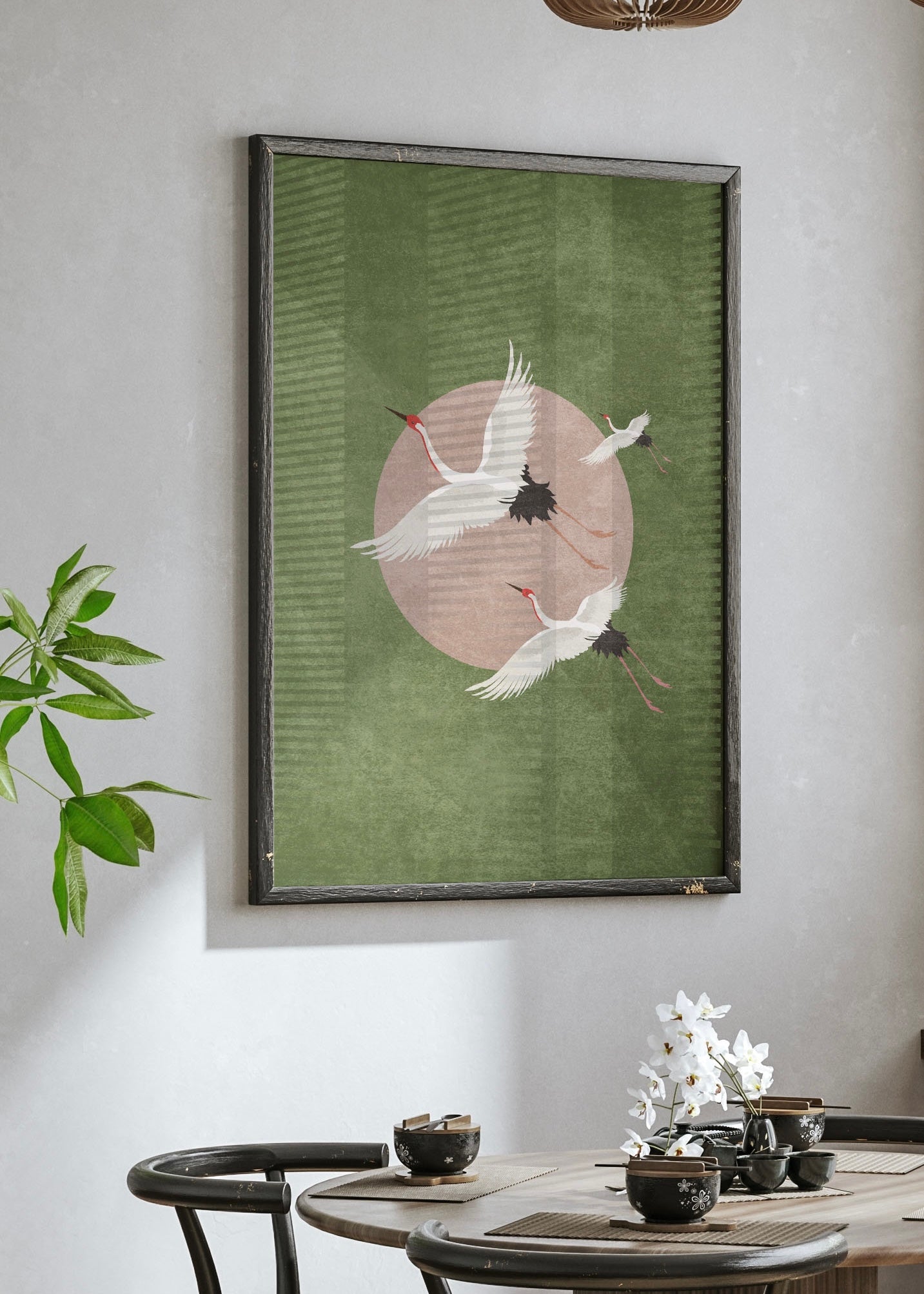 Vintage Stork Print Forest Green | Bird print