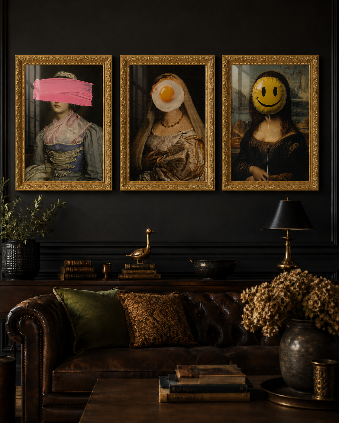 Altered Art Gallery Wall Set of 3 | Funny Renaissance Portrait Prints for Maximalist Wall Decor