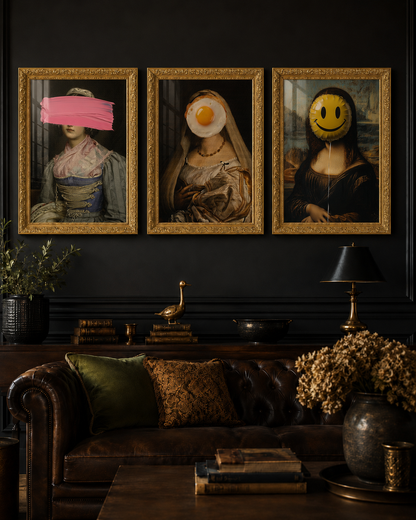 Altered Art Gallery Wall Set of 3 | Funny Renaissance Portrait Prints for Maximalist Wall Decor