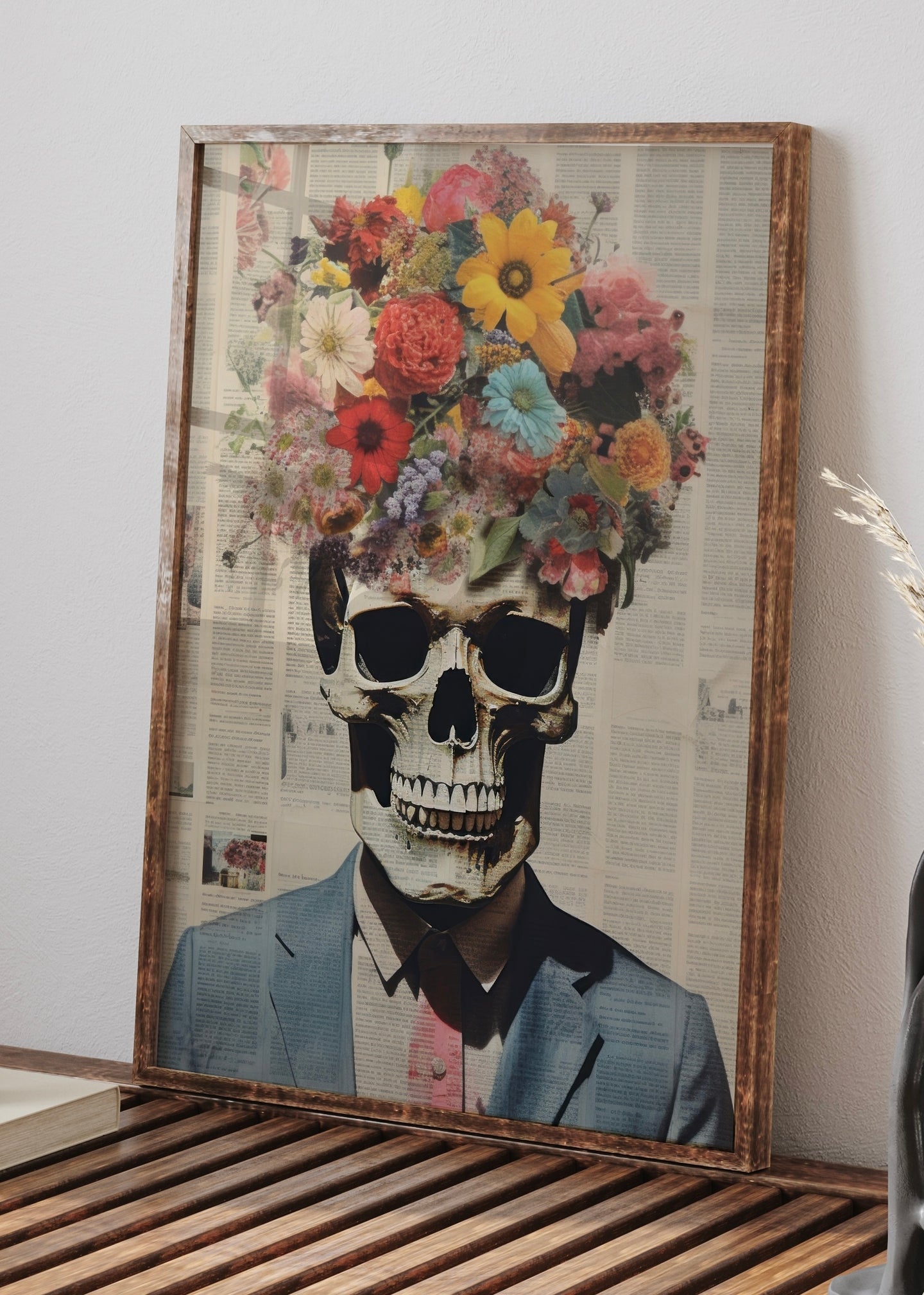 Floral Skull Punk Wall Art Print | Vintage Floral Paper Wall Art
