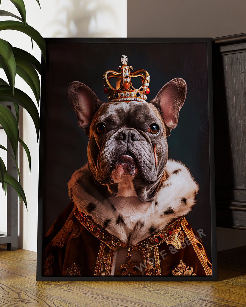 Royal French Bulldog Portrait – Regal Dog Wall Art in King Costume