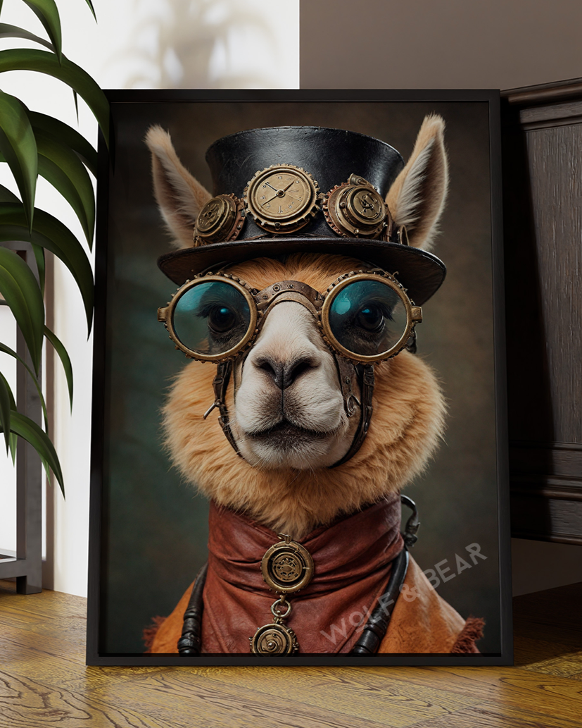 Steampunk Llama | Altered Portrait Wall Art