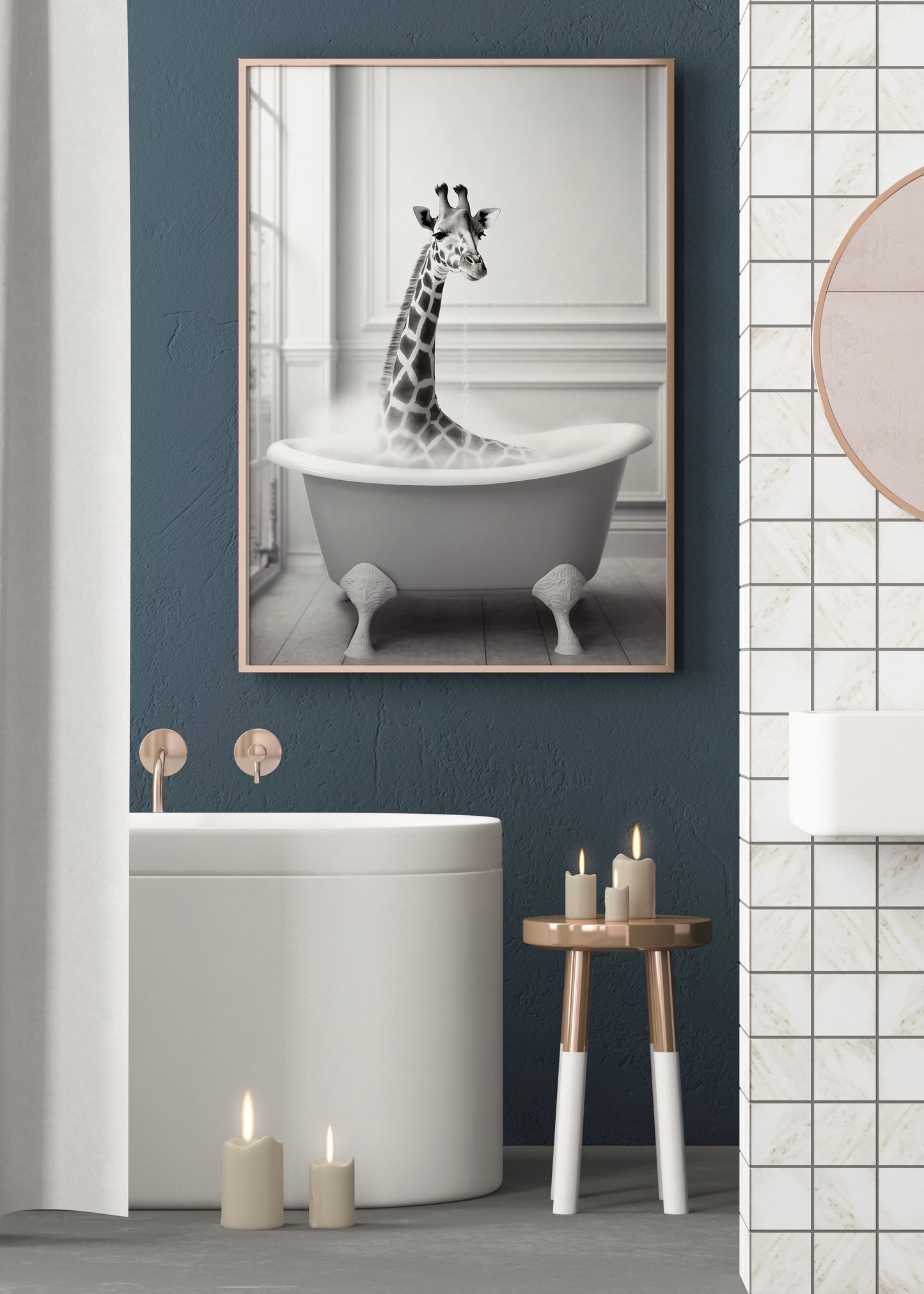 Giraffe In the Bath Photography Bathroom Wall Art Print