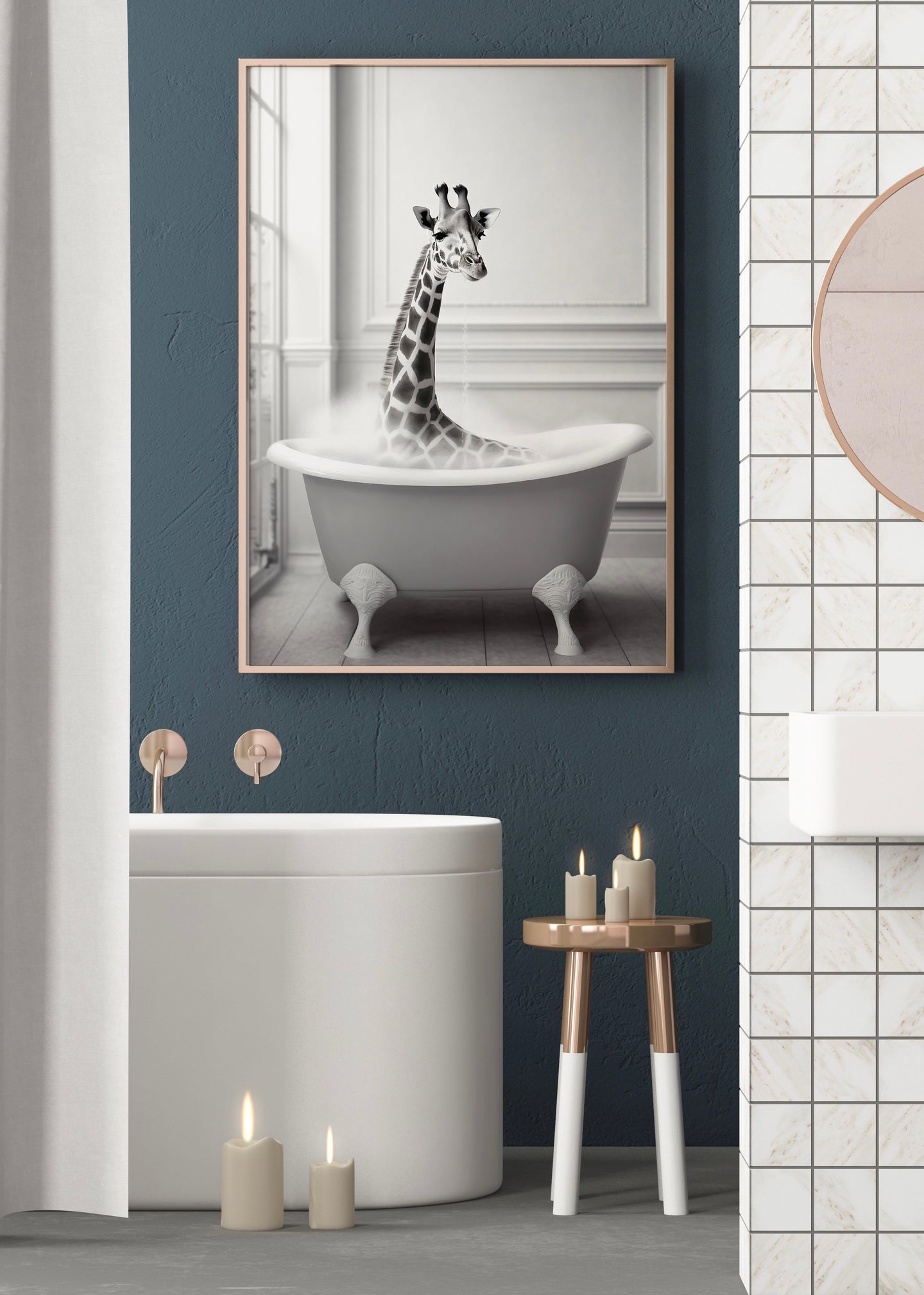 Giraffe In the Bath Photography Bathroom Wall Art Print