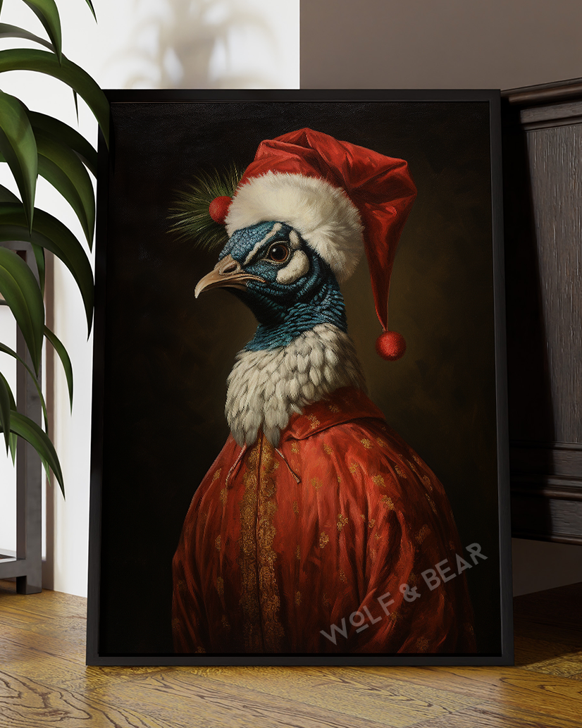 Festive Christmas Peacock Portait | Altered Peacock Wall Art