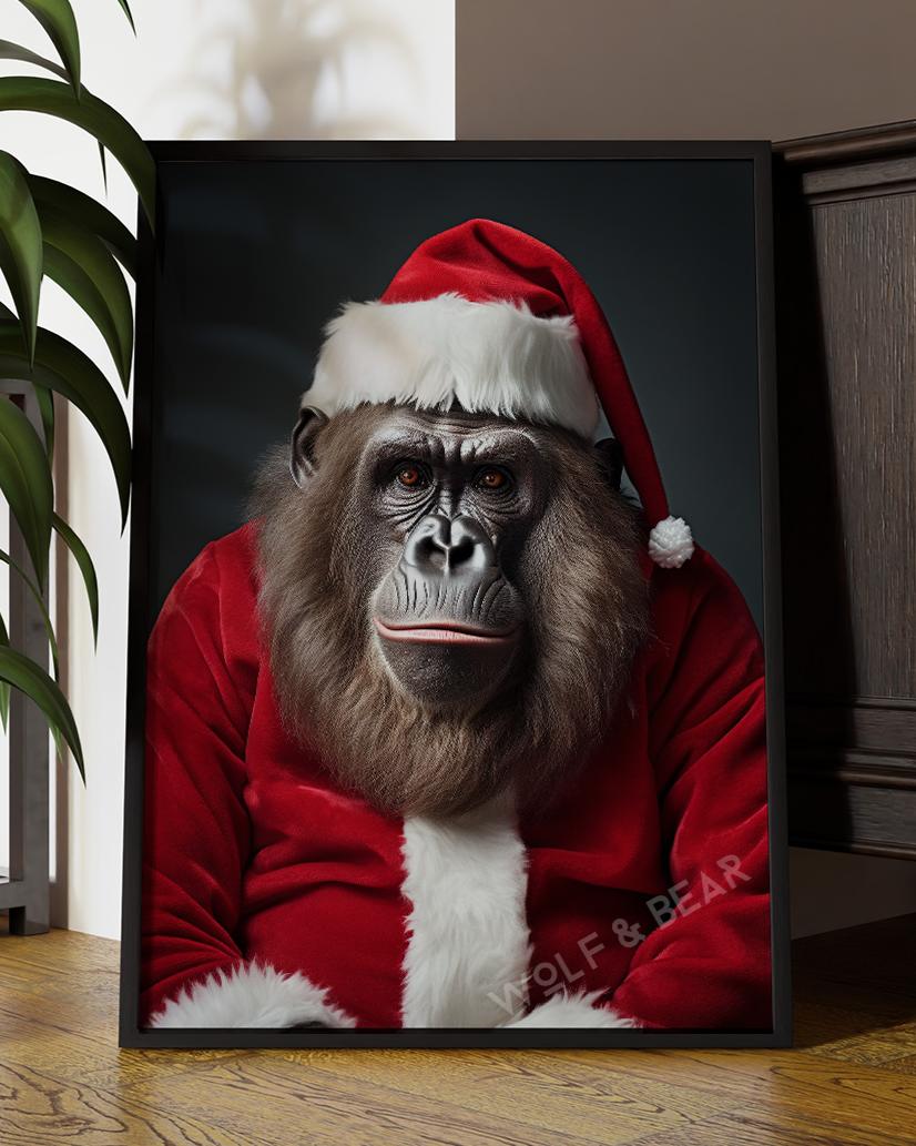 Festive Christmas Gorilla  Portrait | Altered Gorilla  Wall Art