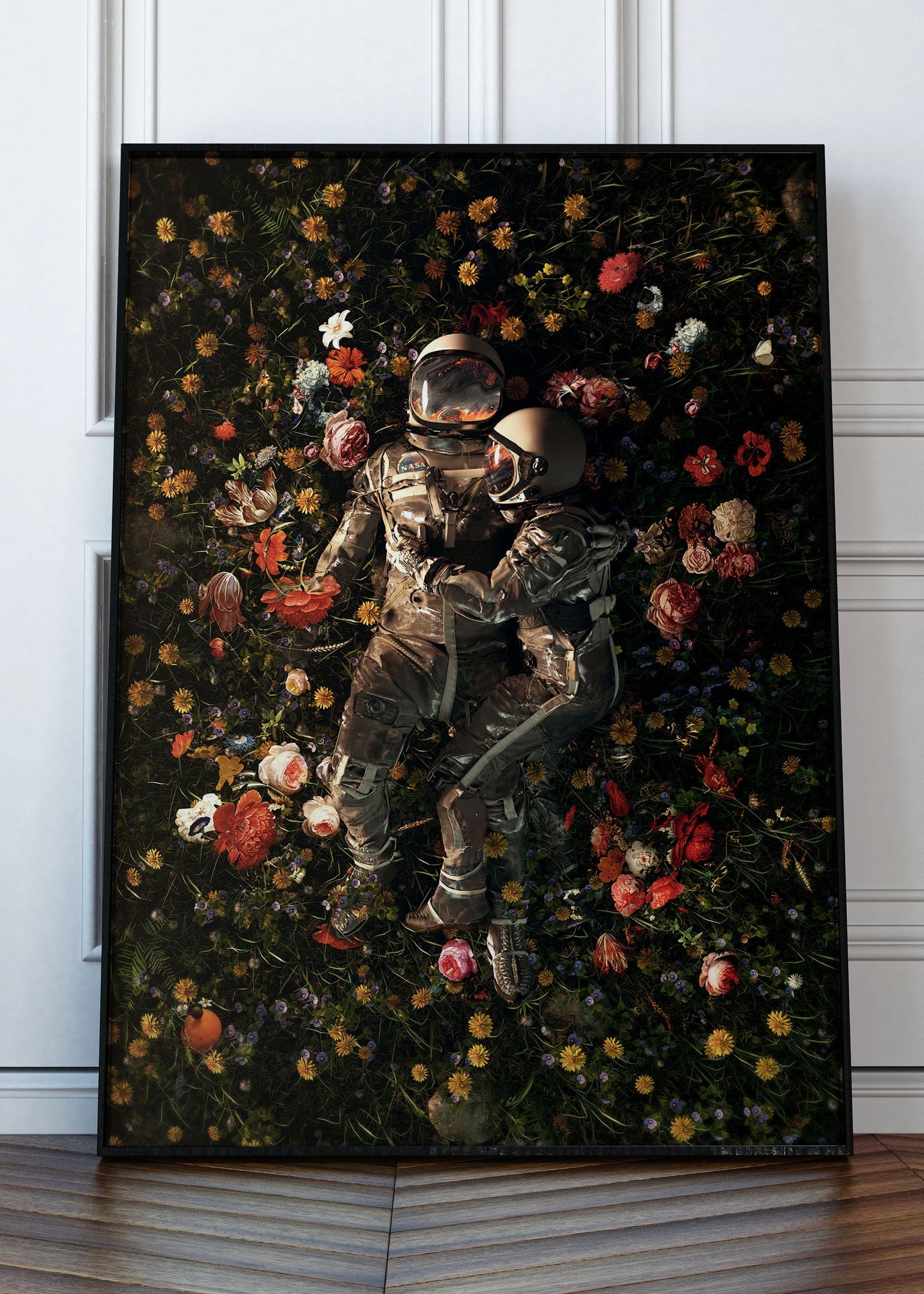 Floral Romance | Garden Delights II | Astronauts in Love | By Francis Minoza | Surreal Wall Art