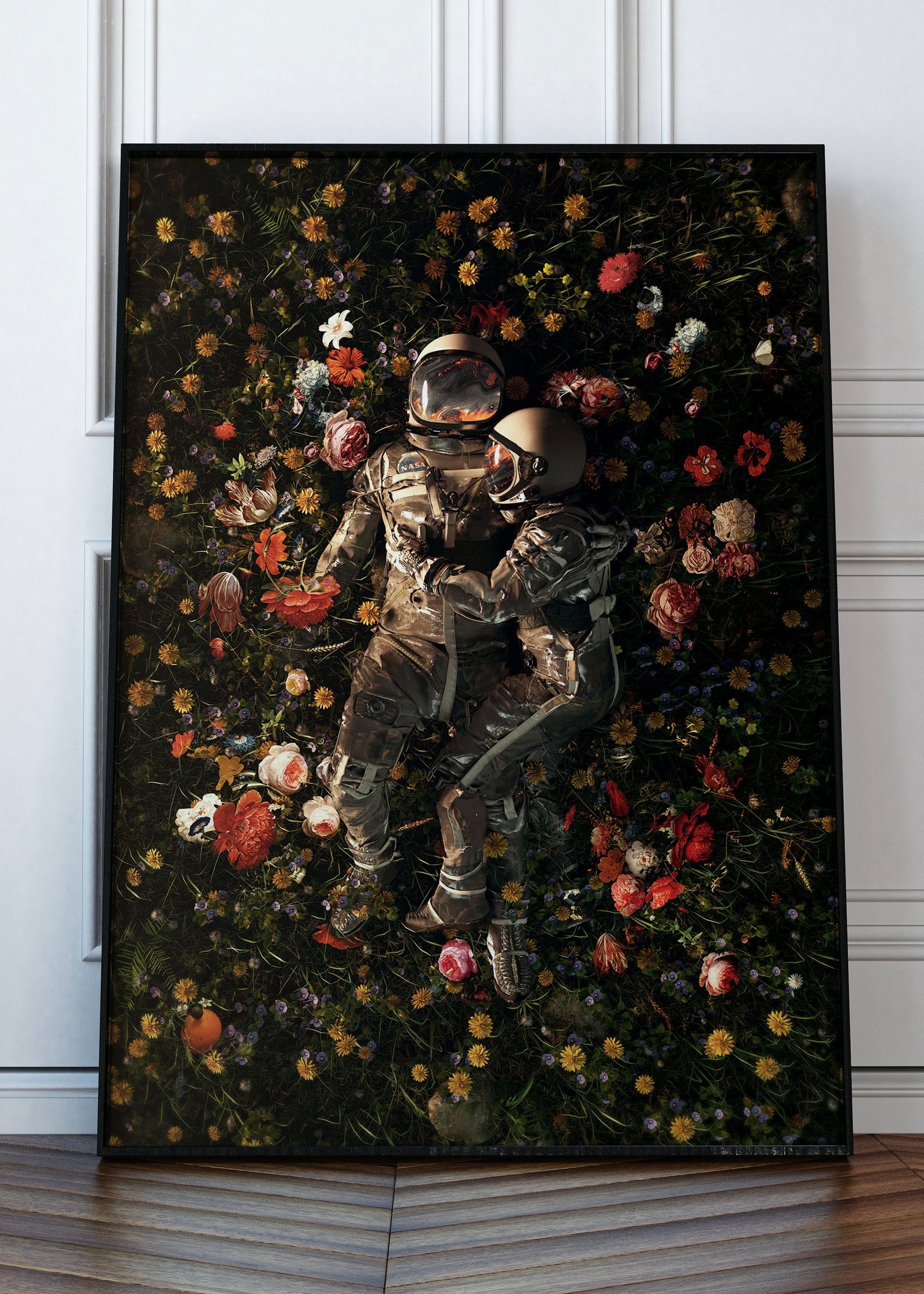 Floral Romance | Garden Delights II | Astronauts in Love | By Francis Minoza | Surreal Wall Art