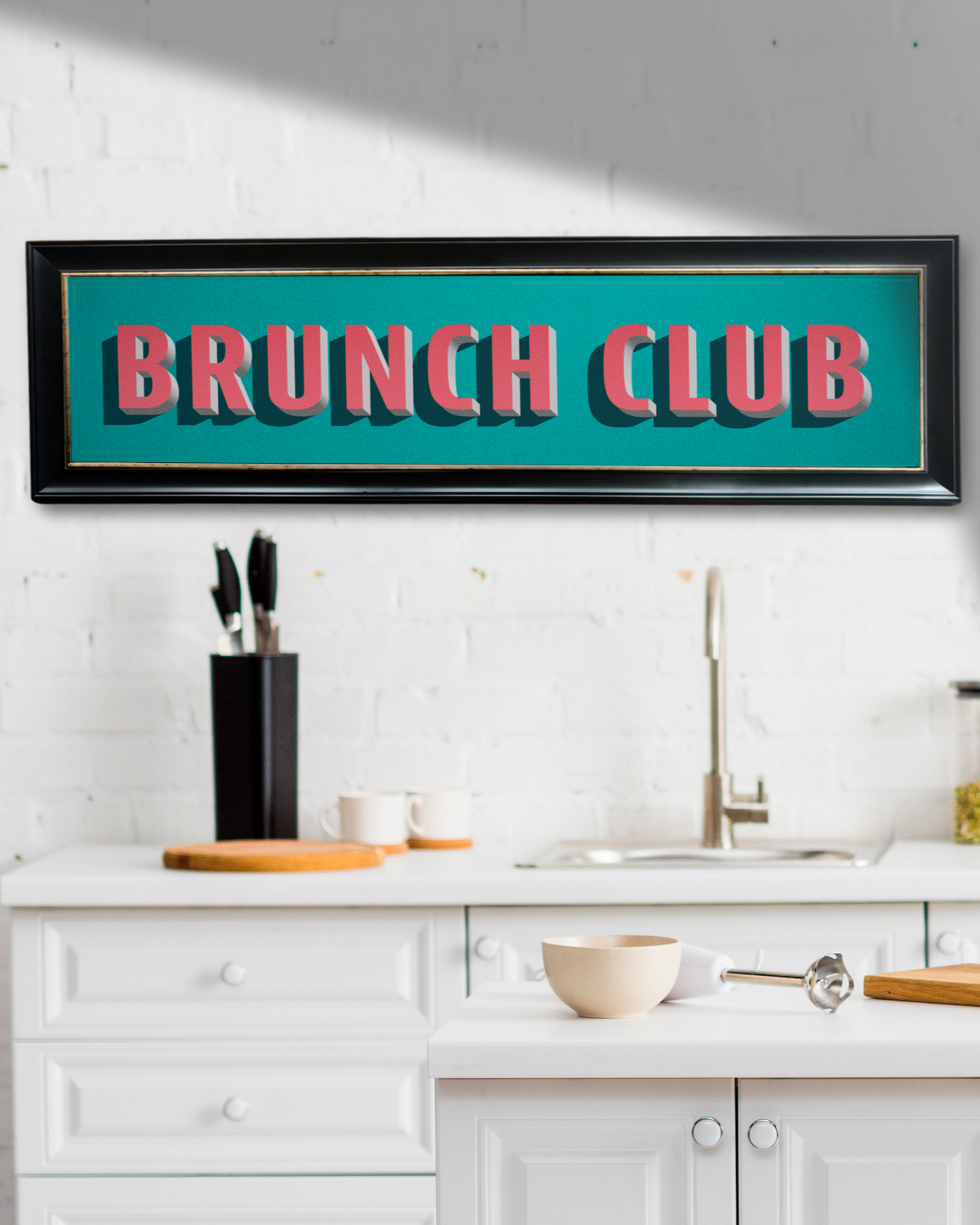 Brunch Club Bold Colourful Framed Quote Sign | Landscape Vintage Frame