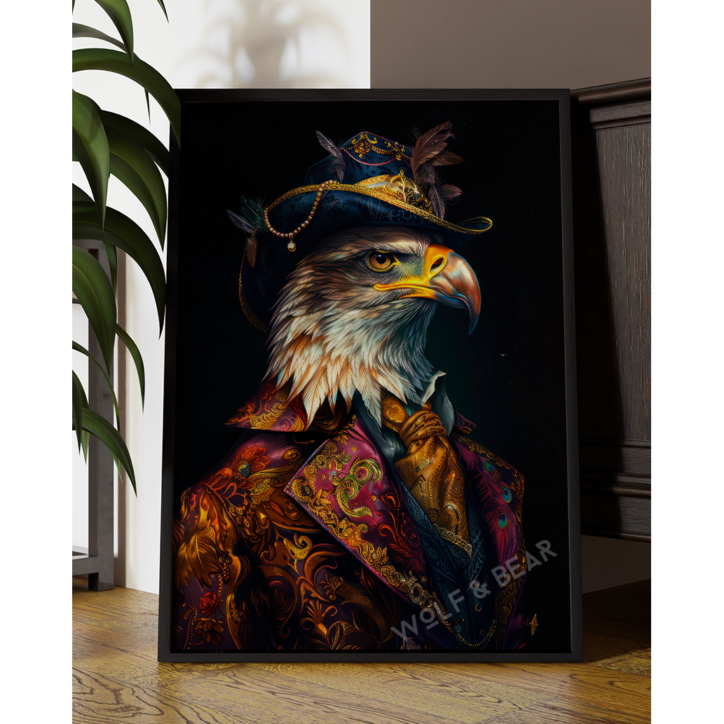 Regal Eagle Portrait – Anthropomorphic Bird Wall Art in Baroque Costume