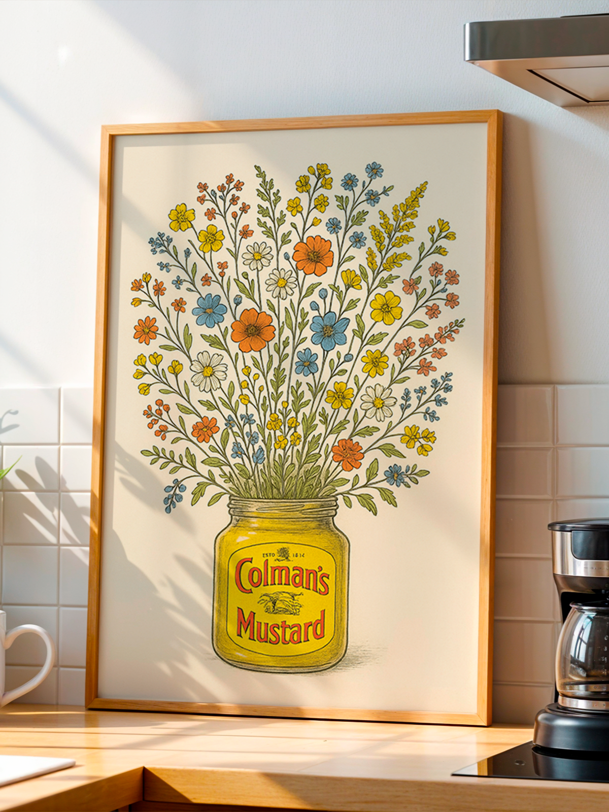 Floral Mustard Jar | Kitchen Wall Art | By Samantha Blake