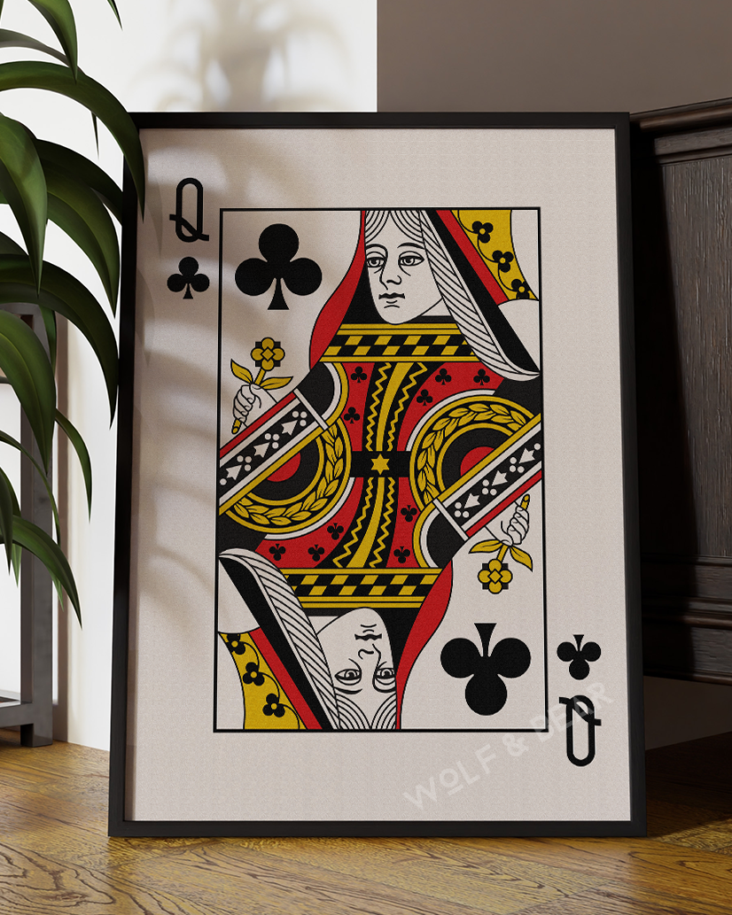Queen of Clubs Minimalistic Playing Card Wall Art