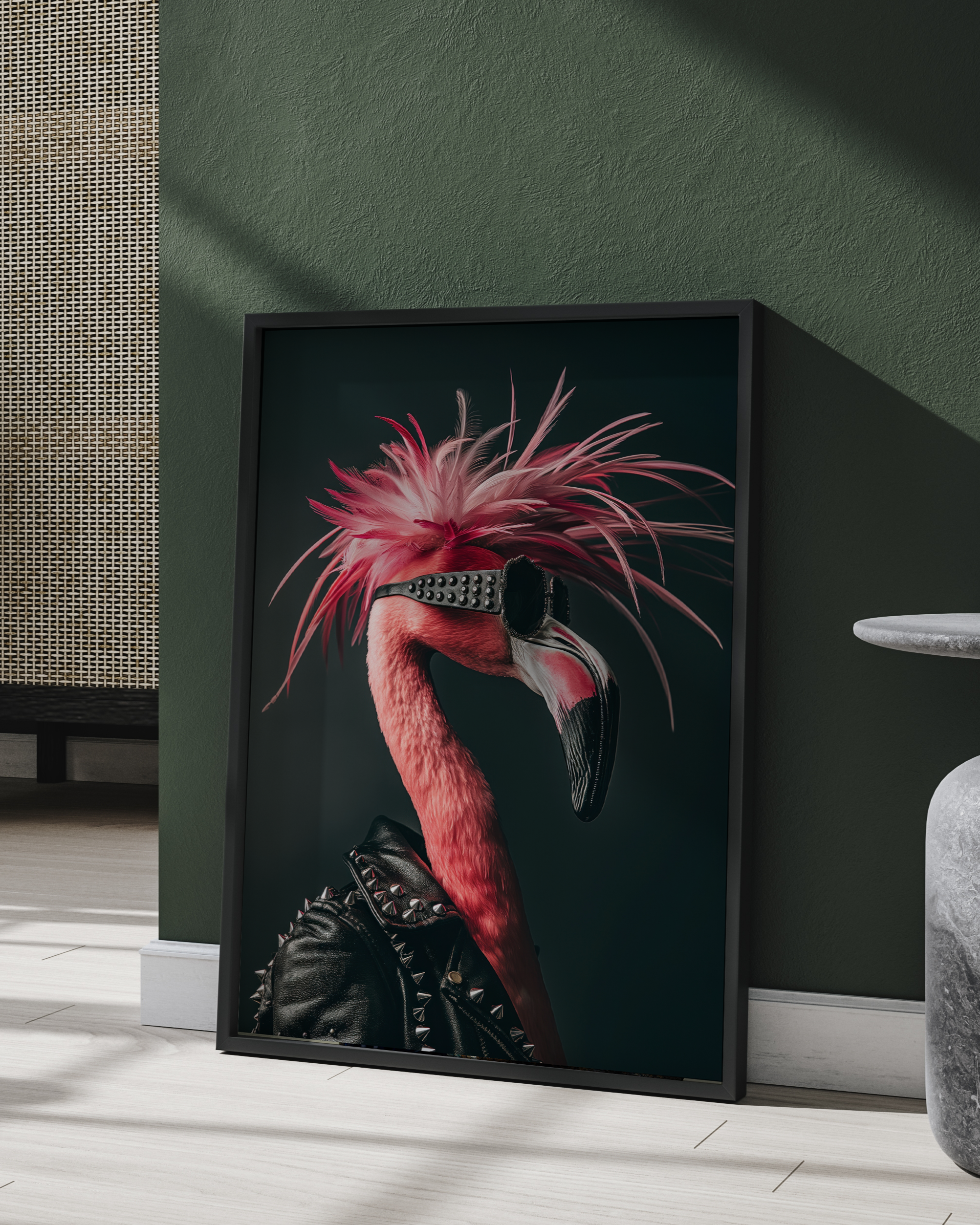 Punk Flamingo Portrait | Altered Vintage Animal Portrait Wall Art