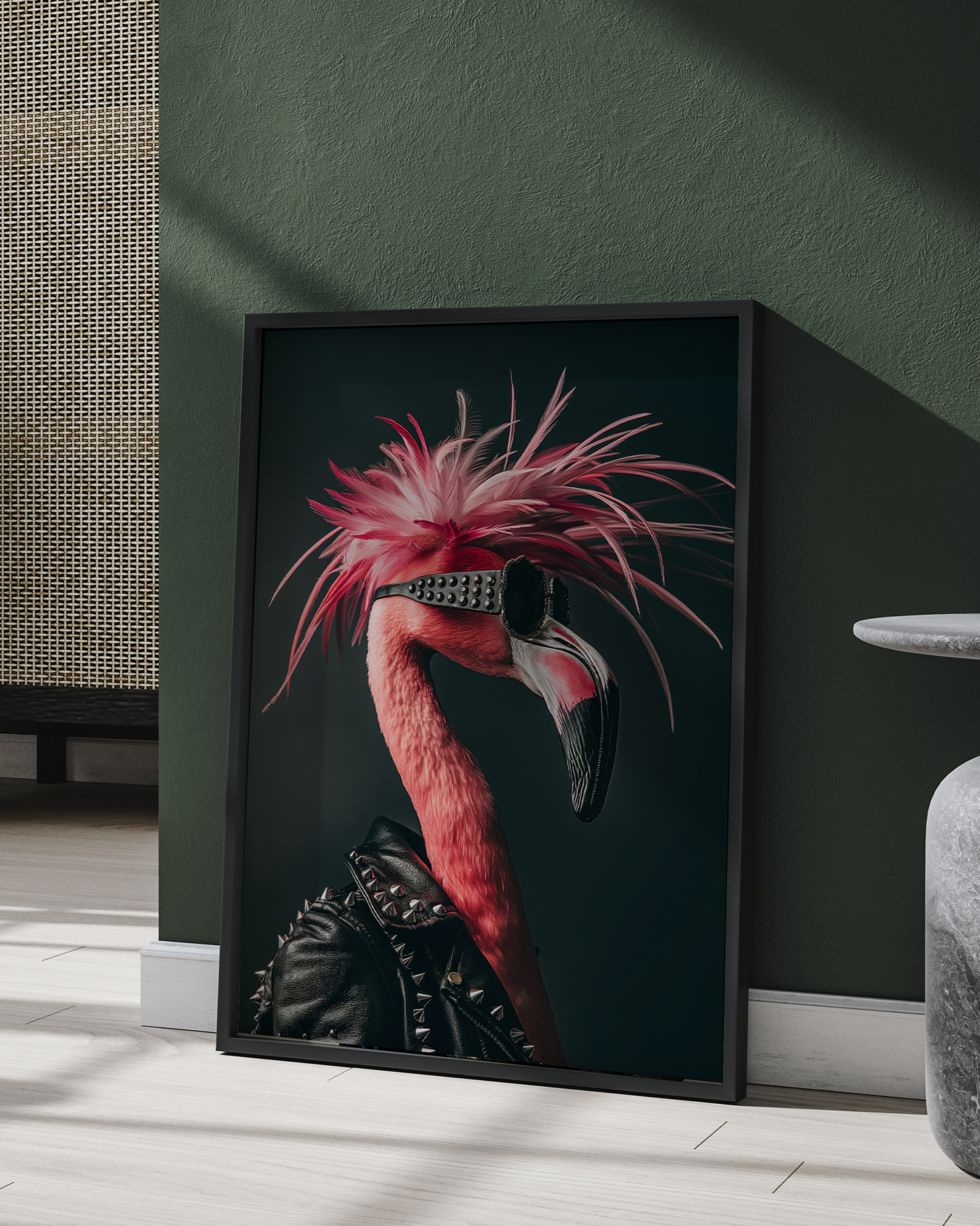 Punk Flamingo Portrait | Altered Vintage Animal Portrait Wall Art