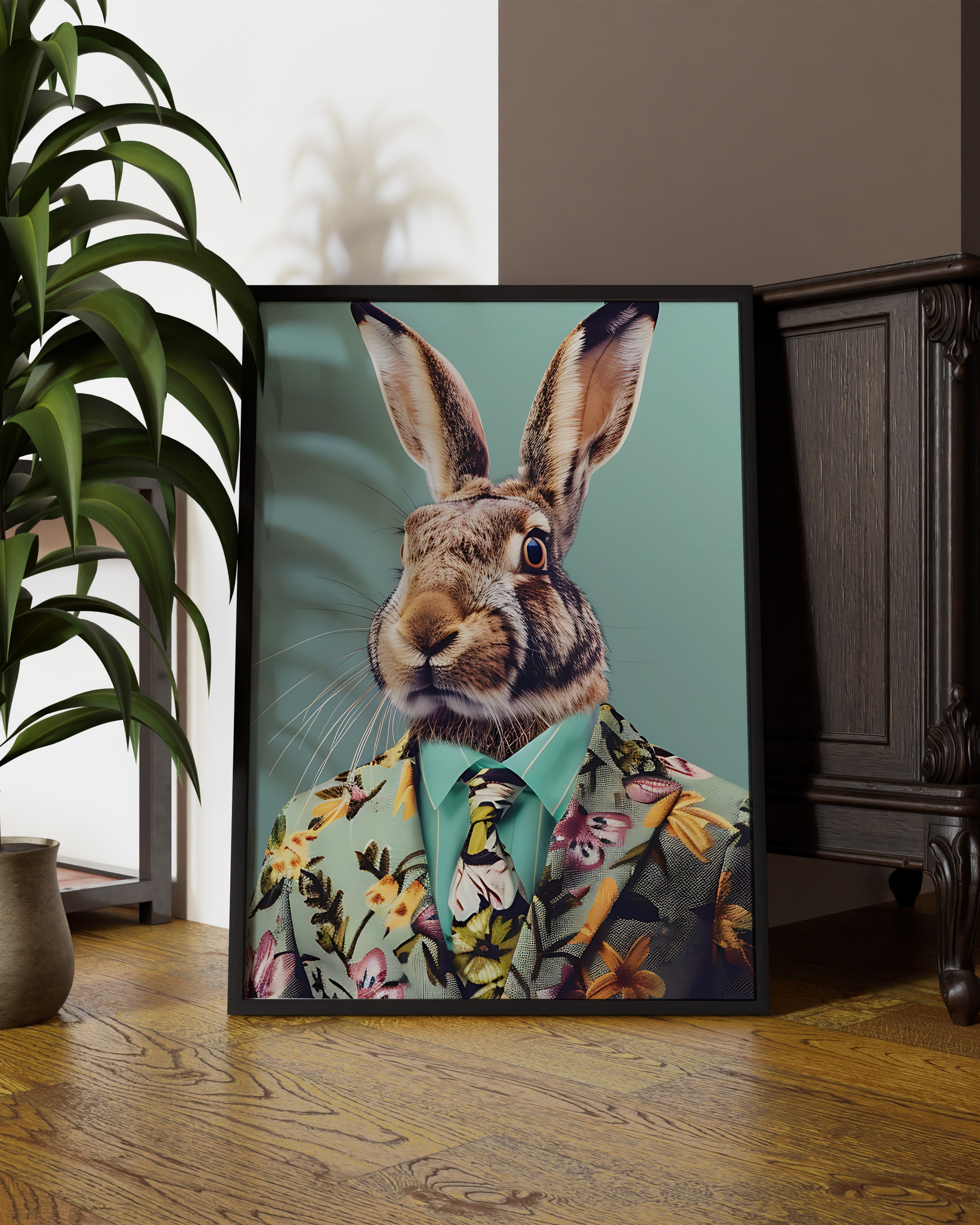 Fabulous Floral Mr Bunny | Altered Floral Animal Portrait Wall Art